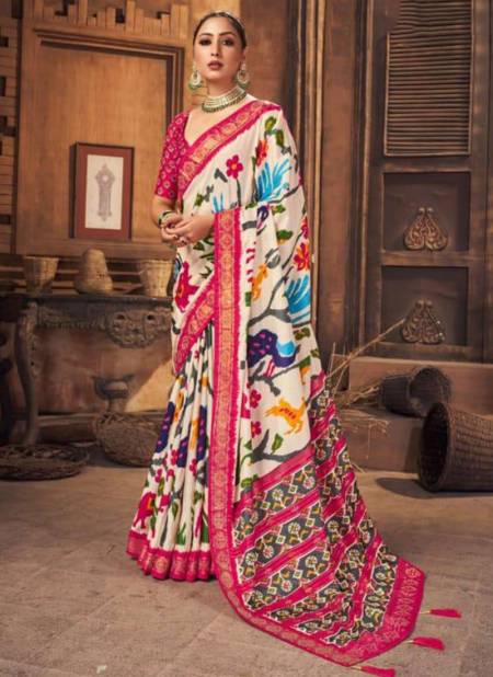 off White Colour SHUBH SHREE KESARIYA 3 Fancy Festive Wear Heavy Tusser silk Saree Collection 3006